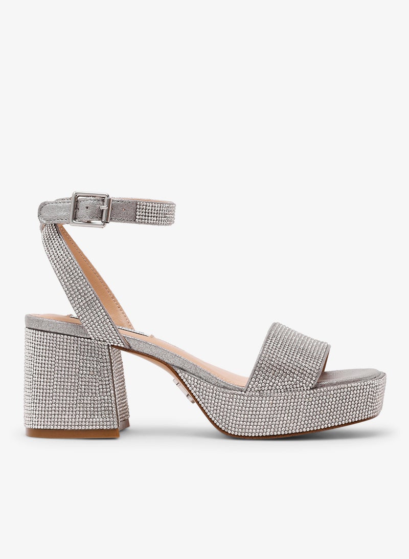 ستيف مادن صنادل بكعب مزينة بالكريستال وإبزيم معدني - Image 1